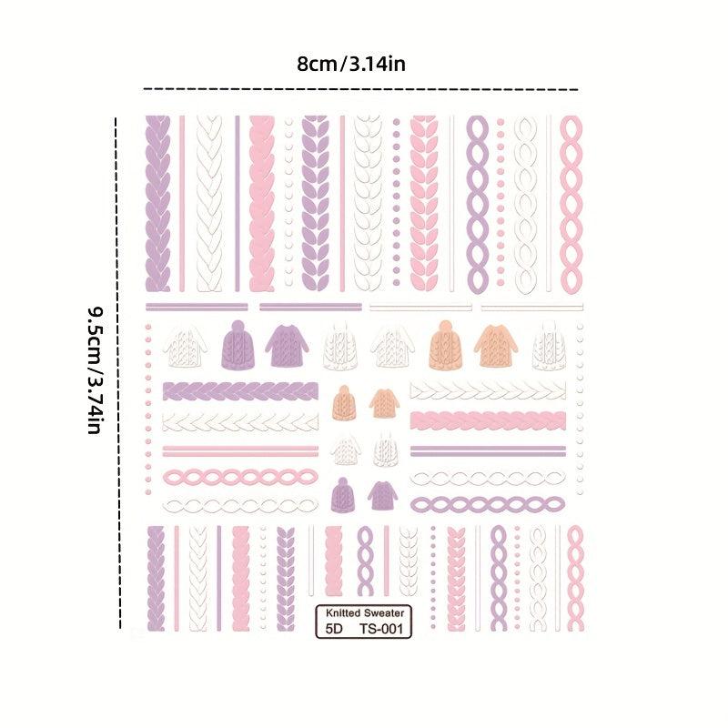5D Winter Knit Sweater Nail Art Stickers - Self Adhesive Decals