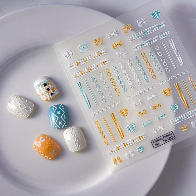 5D Winter Knit Sweater Nail Art Stickers - Self Adhesive Decals