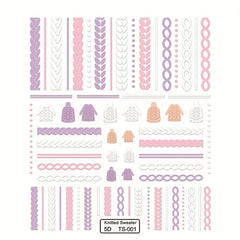 5D Winter Knit Sweater Nail Art Stickers - Self Adhesive Decals