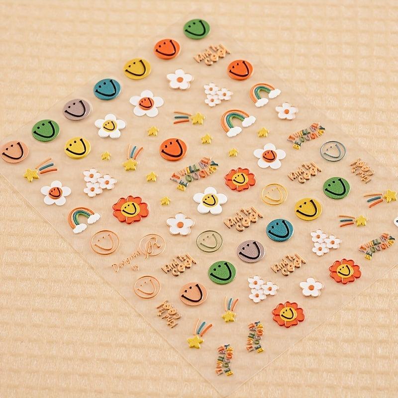 Bubble Nail Art Stickers Decals Smile Face And Flower Self Adhesive