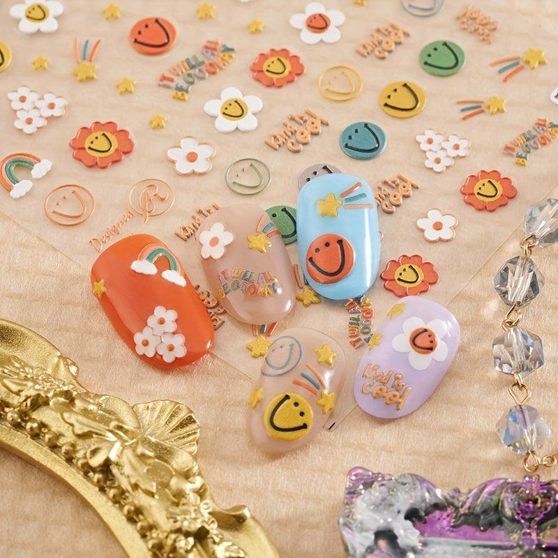 Bubble Nail Art Stickers Decals Smile Face And Flower Self Adhesive