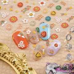 Bubble Nail Art Stickers Decals Smile Face And Flower Self Adhesive
