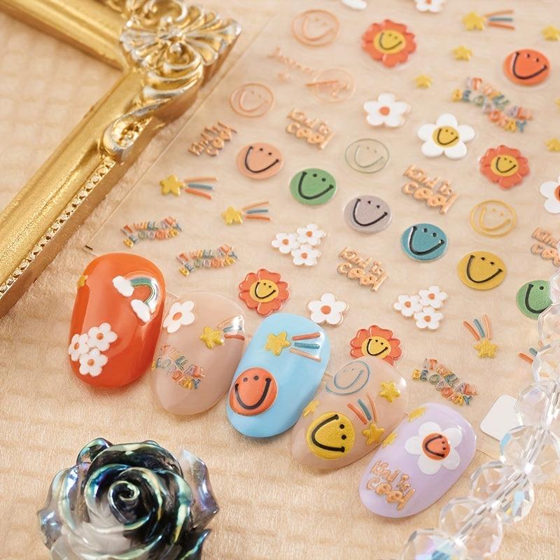 Bubble Nail Art Stickers Decals Smile Face And Flower Self Adhesive