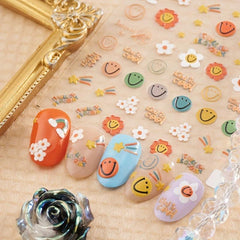 Bubble Nail Art Stickers Decals Smile Face And Flower Self Adhesive