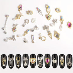 48pcs Nail Art Charms With Rhinestones Pearls 3D Alloy Nail Gem Accessories