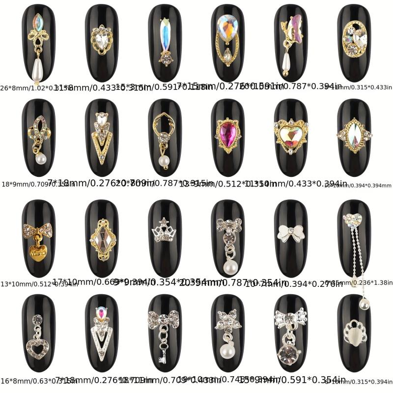 48pcs Nail Art Charms With Rhinestones Pearls 3D Alloy Nail Gem Accessories