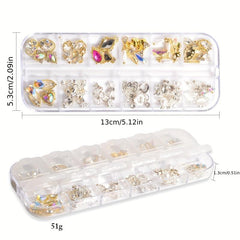 48pcs Nail Art Charms With Rhinestones Pearls 3D Alloy Nail Gem Accessories