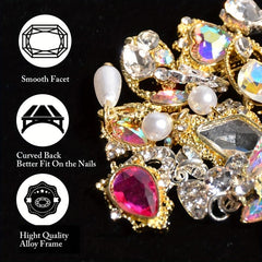 48pcs Nail Art Charms With Rhinestones Pearls 3D Alloy Nail Gem Accessories