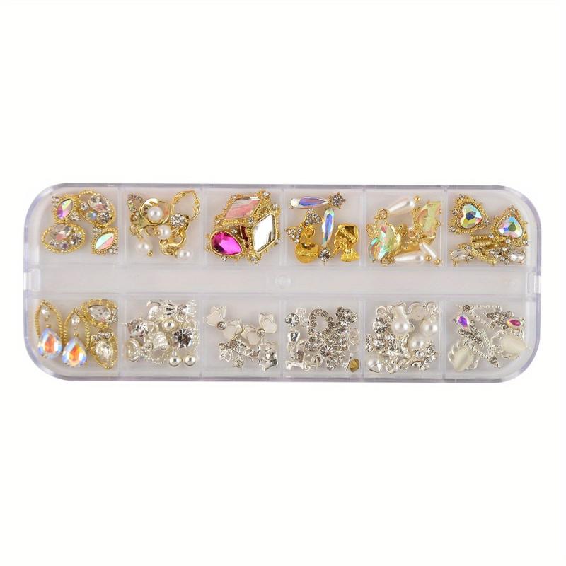 48pcs Nail Art Charms With Rhinestones Pearls 3D Alloy Nail Gem Accessories