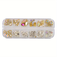 48pcs Nail Art Charms With Rhinestones Pearls 3D Alloy Nail Gem Accessories