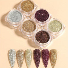 6 Sparkling Nail Powder & Charms for 3D Nail Art