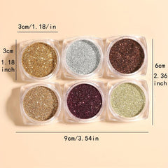 6 Sparkling Nail Powder & Charms for 3D Nail Art