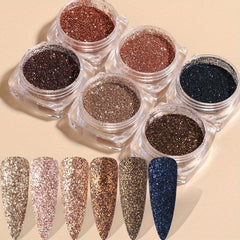 6 Sparkling Nail Powder & Charms for 3D Nail Art