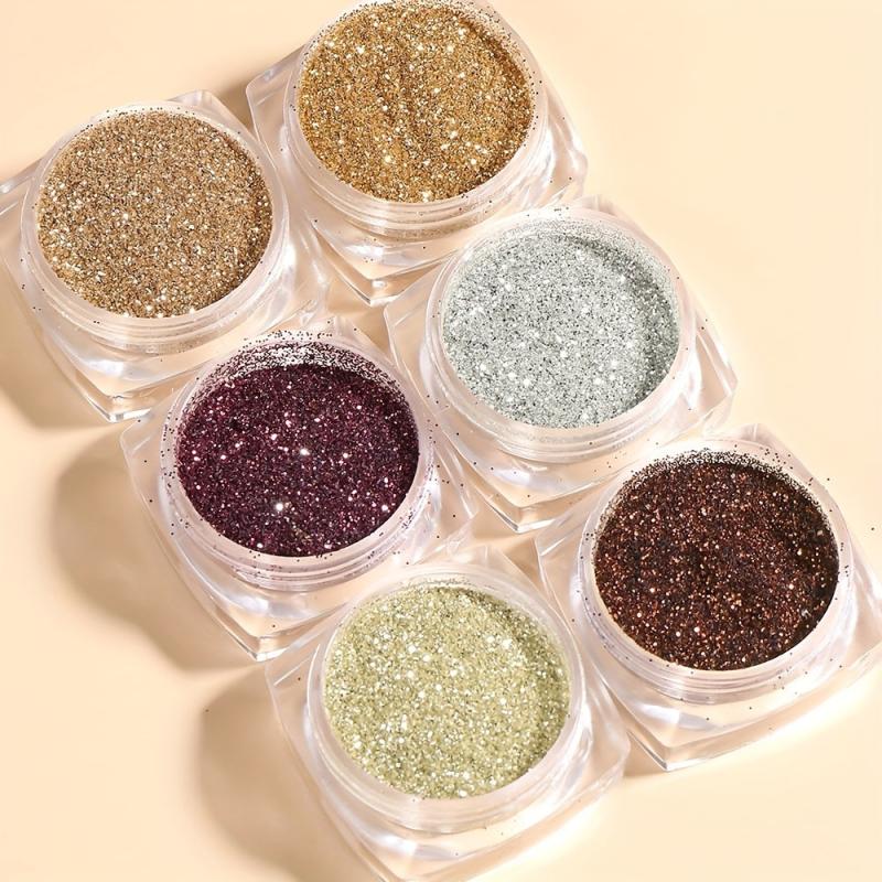 6 Sparkling Nail Powder & Charms for 3D Nail Art
