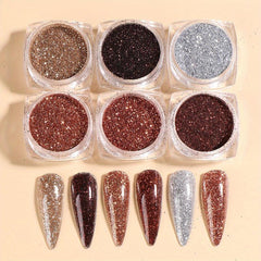 6 Sparkling Nail Powder & Charms for 3D Nail Art