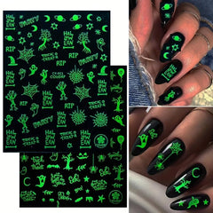 Halloween Nail Stickers Glow in the Dark Self-Adhesive Nail Art