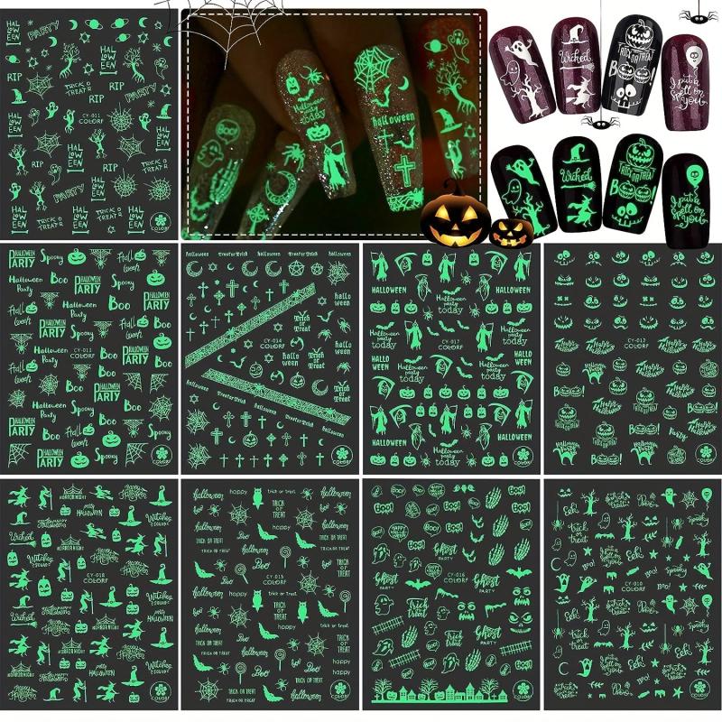 Halloween Nail Stickers Glow in the Dark Self-Adhesive Nail Art