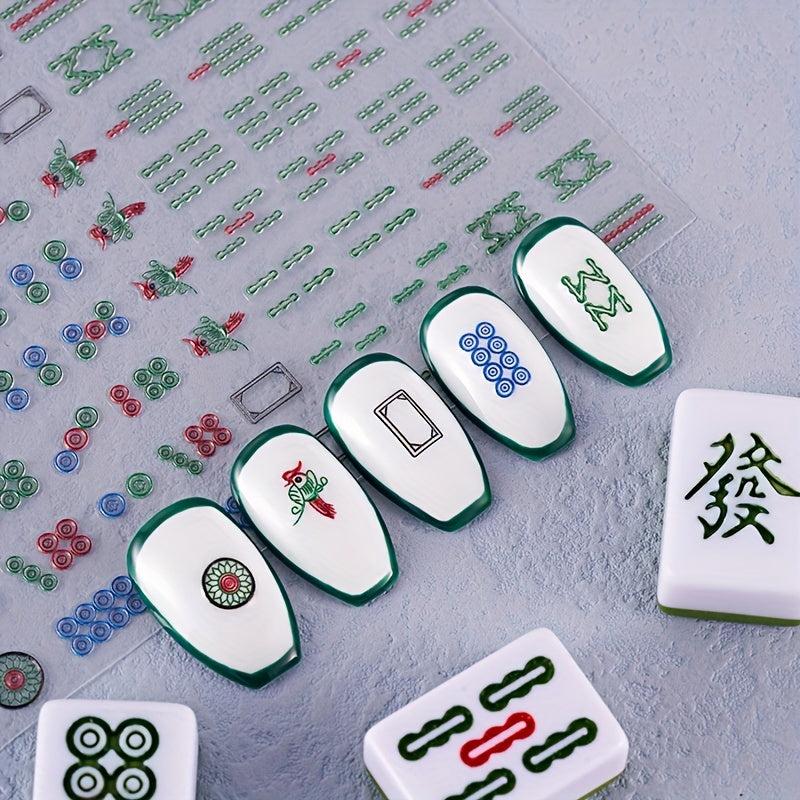 4pcs 5D Embossed Mahjong Nail Art Stickers
