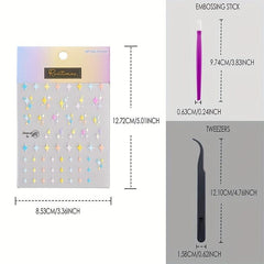 3D Embossed Star Nail Art Stickers - Self Adhesive - Nail Art Supplies