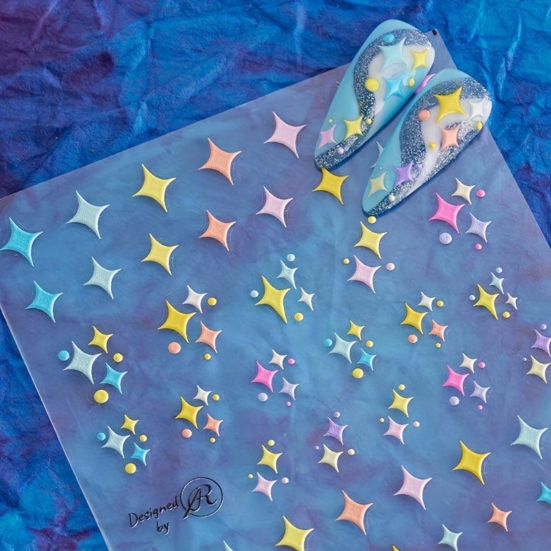 3D Embossed Star Nail Art Stickers - Self Adhesive - Nail Art Supplies