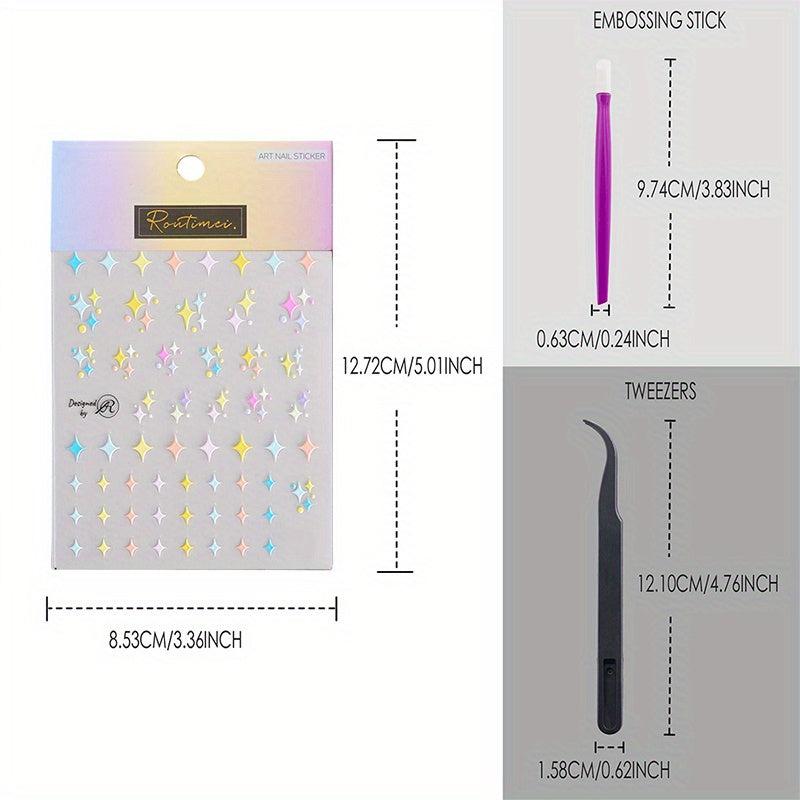 3D Embossed Star Nail Art Stickers - Self Adhesive - Nail Art Supplies
