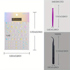 3D Embossed Star Nail Art Stickers - Self Adhesive - Nail Art Supplies