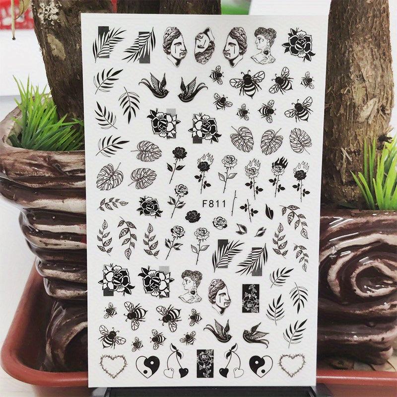 3D Nail Stickers Self Adhesive Charm Flower & Stripe