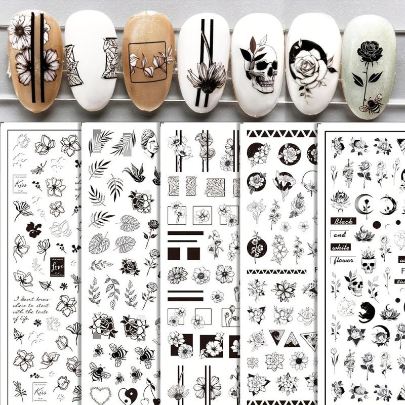 3D Nail Stickers Self Adhesive Charm Flower & Stripe
