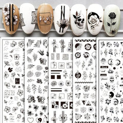 3D Nail Stickers Self Adhesive Charm Flower & Stripe