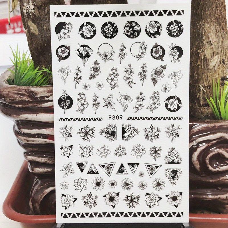 3D Nail Stickers Self Adhesive Charm Flower & Stripe
