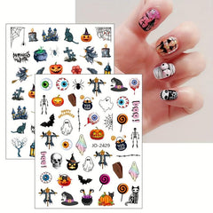 12 Halloween Nail Art Stickers Decals Skull Ghost Pumpkin Pink Nail Supplies