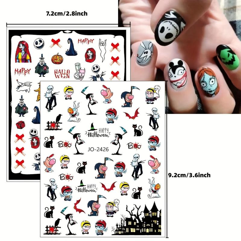 12 Halloween Nail Art Stickers Decals Skull Ghost Pumpkin Pink Nail Supplies