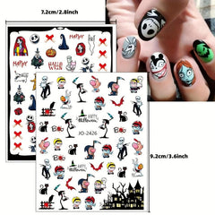 12 Halloween Nail Art Stickers Decals Skull Ghost Pumpkin Pink Nail Supplies