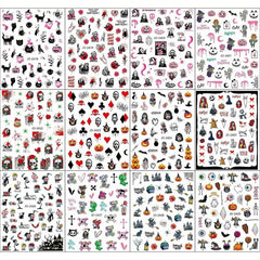 12 Halloween Nail Art Stickers Decals Skull Ghost Pumpkin Pink Nail Supplies