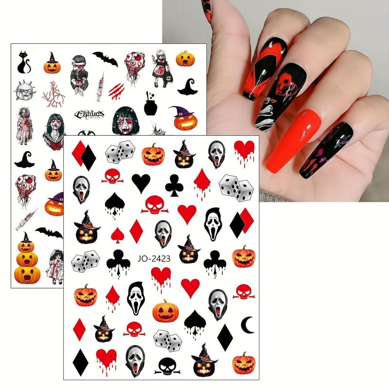12 Halloween Nail Art Stickers Decals Skull Ghost Pumpkin Pink Nail Supplies