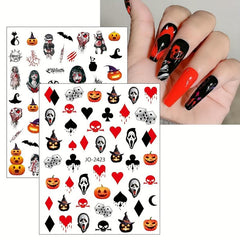12 Halloween Nail Art Stickers Decals Skull Ghost Pumpkin Pink Nail Supplies