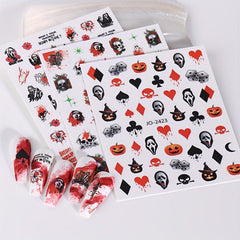 12 Halloween Nail Art Stickers Decals Skull Ghost Pumpkin Pink Nail Supplies