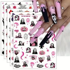 12 Halloween Nail Art Stickers Decals Skull Ghost Pumpkin Pink Nail Supplies