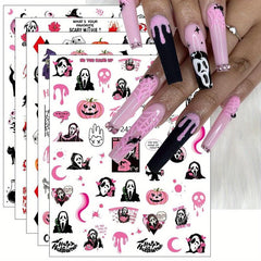 12 Halloween Nail Art Stickers Decals Skull Ghost Pumpkin Pink Nail Supplies