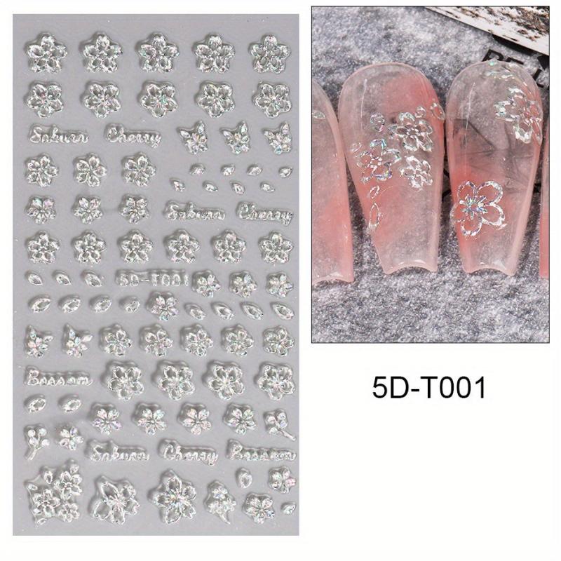 5D Embossed Laser Flower Nail Stickers - Nail Art Decals