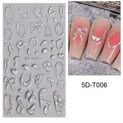 5D Embossed Laser Flower Nail Stickers - Nail Art Decals