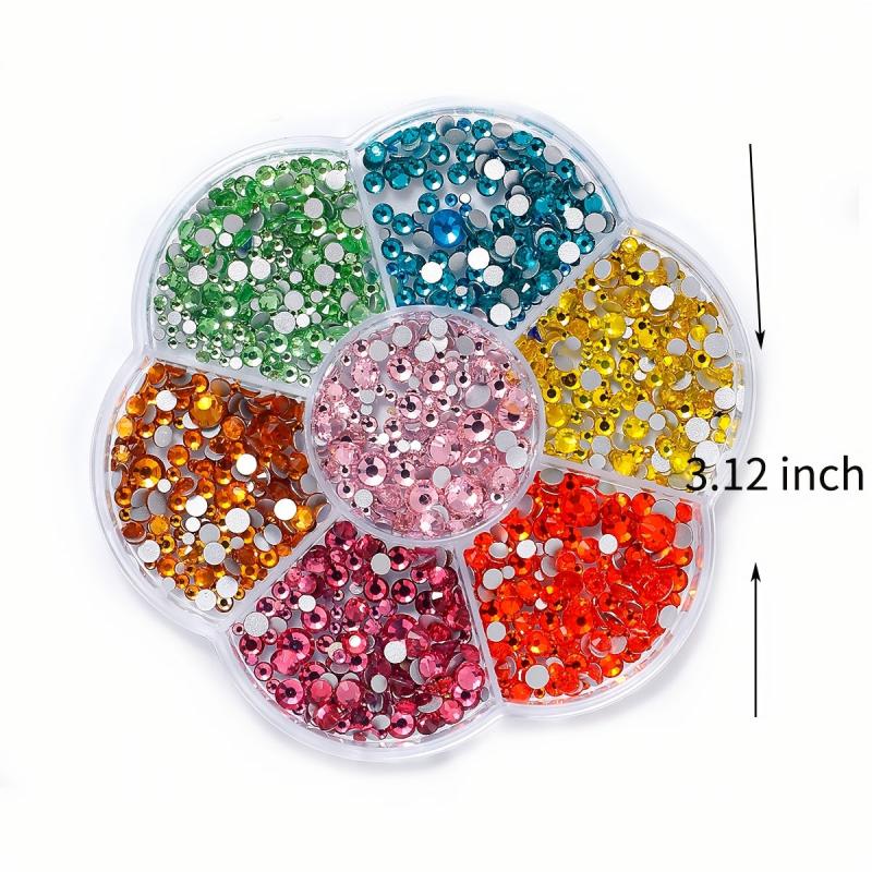 Colorful AB Nail Rhinestones Mixed Round Beads Glass Charms Gems Stones