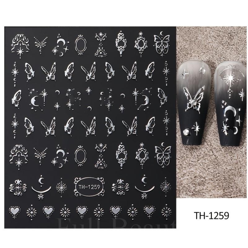 4 Sheets 3D Silvery Bronzing Nail Art Stickers Moon Star Sun Nail Decals