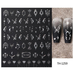 4 Sheets 3D Silvery Bronzing Nail Art Stickers Moon Star Sun Nail Decals