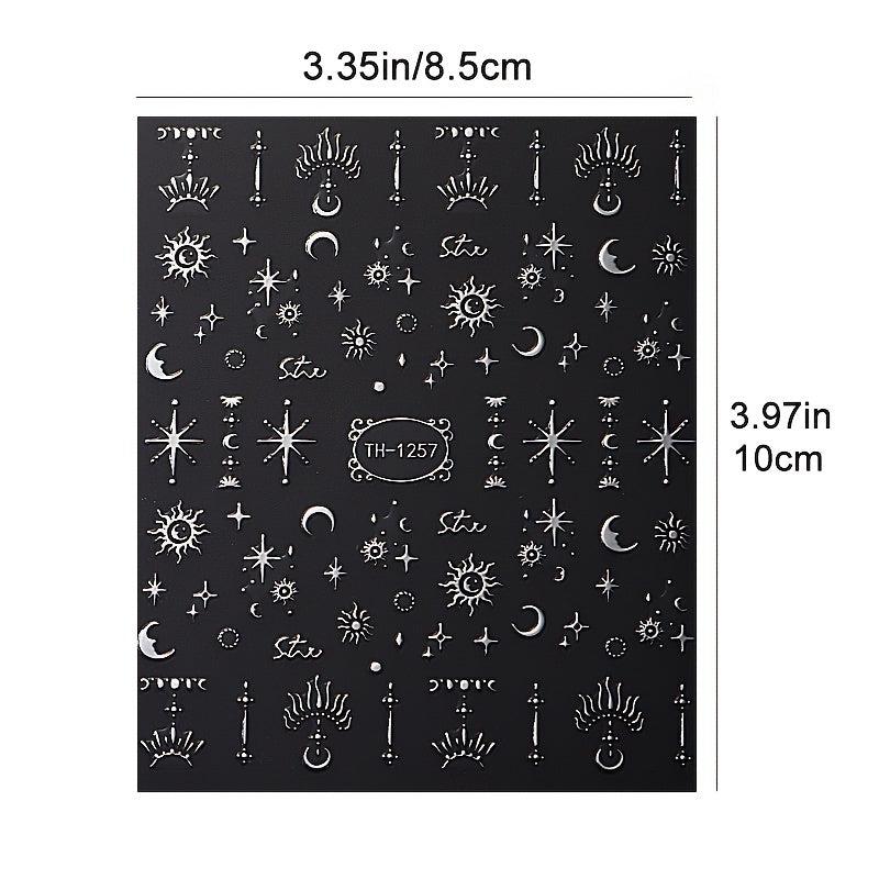 4 Sheets 3D Silvery Bronzing Nail Art Stickers Moon Star Sun Nail Decals