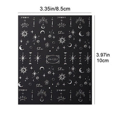 4 Sheets 3D Silvery Bronzing Nail Art Stickers Moon Star Sun Nail Decals
