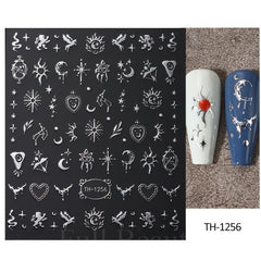 4 Sheets 3D Silvery Bronzing Nail Art Stickers Moon Star Sun Nail Decals