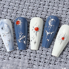 4 Sheets 3D Silvery Bronzing Nail Art Stickers Moon Star Sun Nail Decals