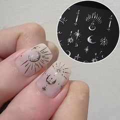 4 Sheets 3D Silvery Bronzing Nail Art Stickers Moon Star Sun Nail Decals