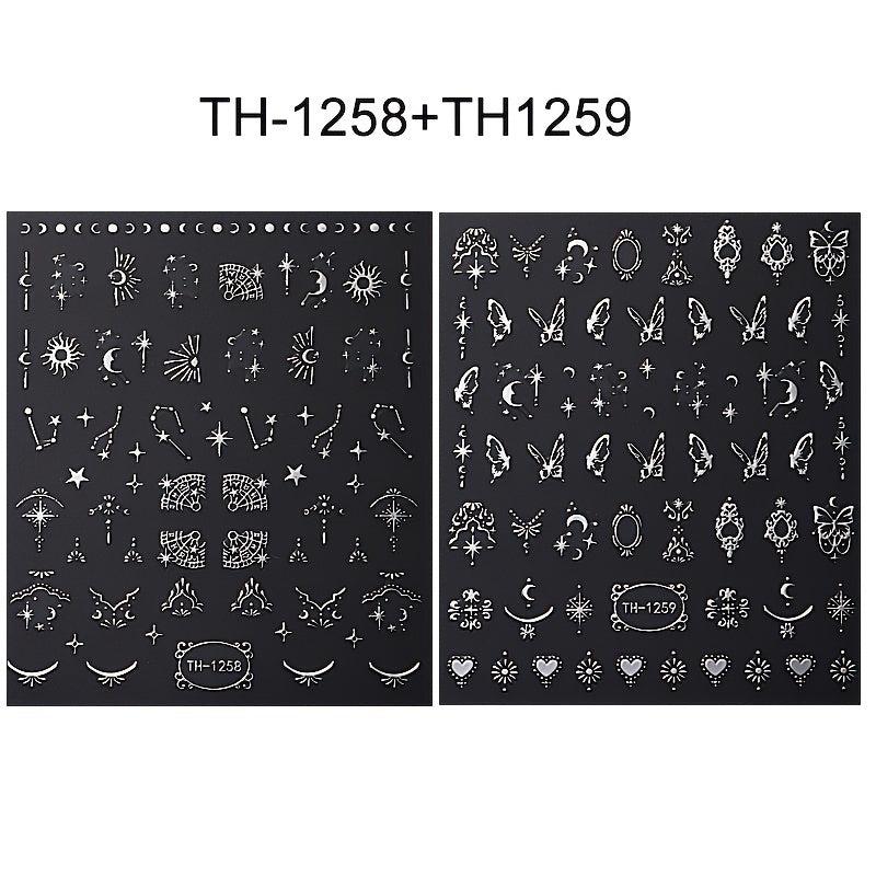 4 Sheets 3D Silvery Bronzing Nail Art Stickers Moon Star Sun Nail Decals